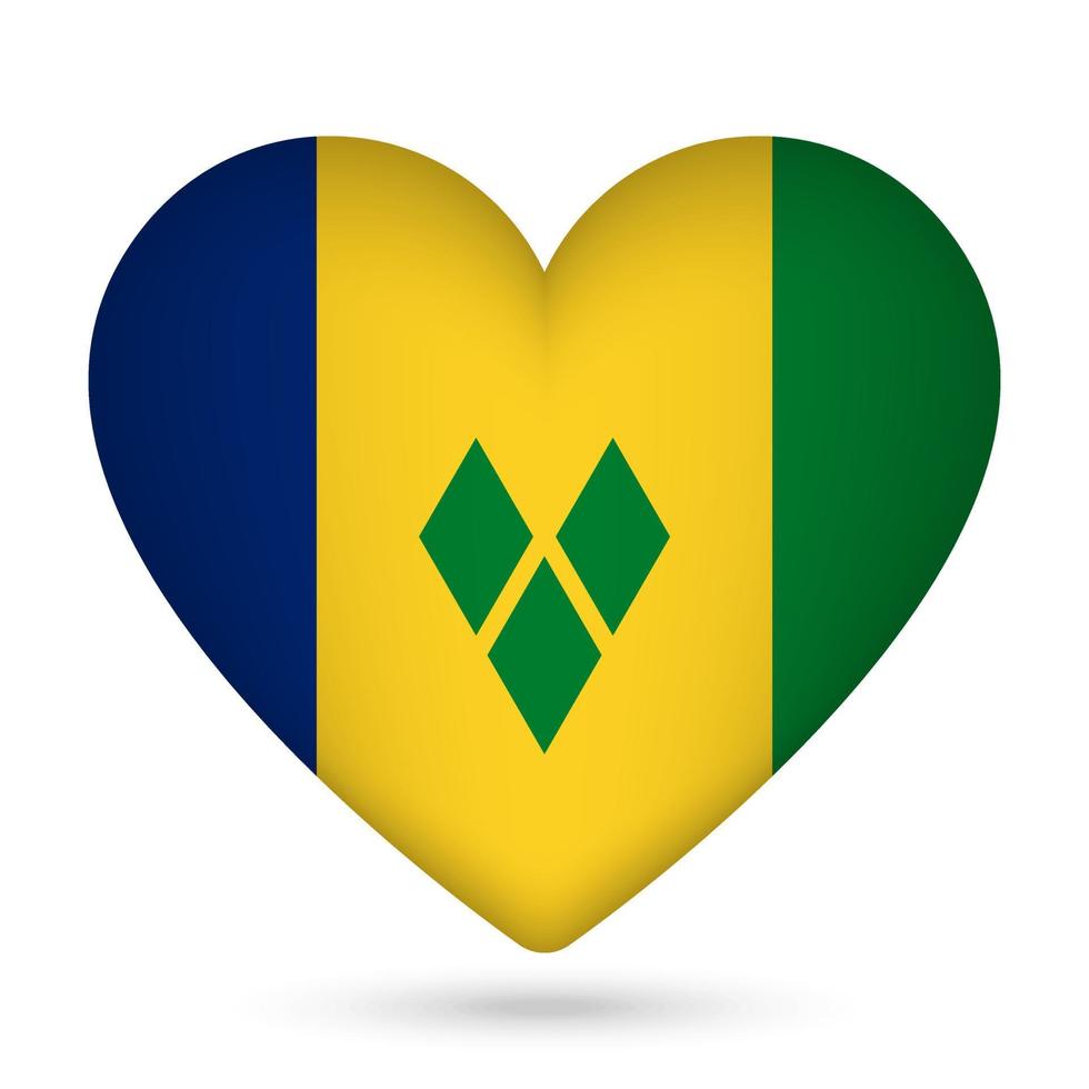 Saint Vincent and the Grenadines flag in heart shape. Vector illustration.