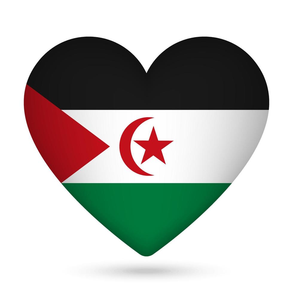 Sahrawi Arab Democratic Republic flag in heart shape. Vector illustration.