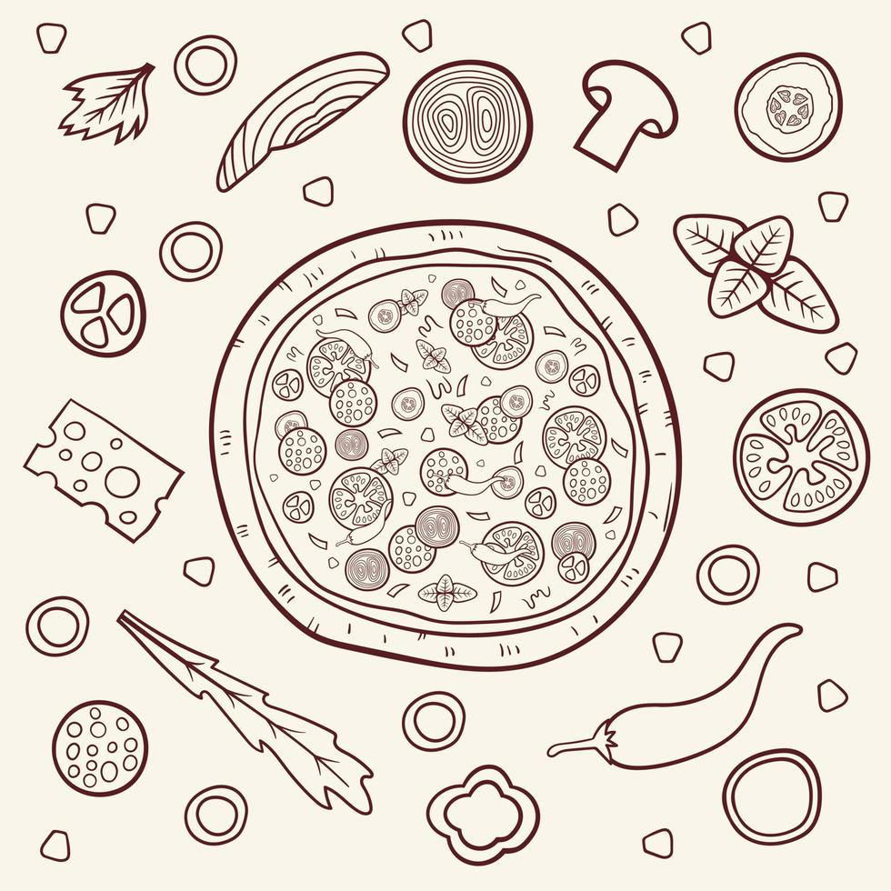 Pizza ingredientes vector diseño ilustración