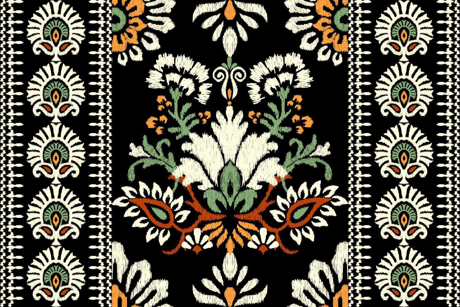 Ikat floral paisley embroidery on black background.Ikat ethnic oriental pattern traditional.Aztec style abstract vector illustration.design for texture,fabric,clothing,wrapping,decoration,scarf,carpet