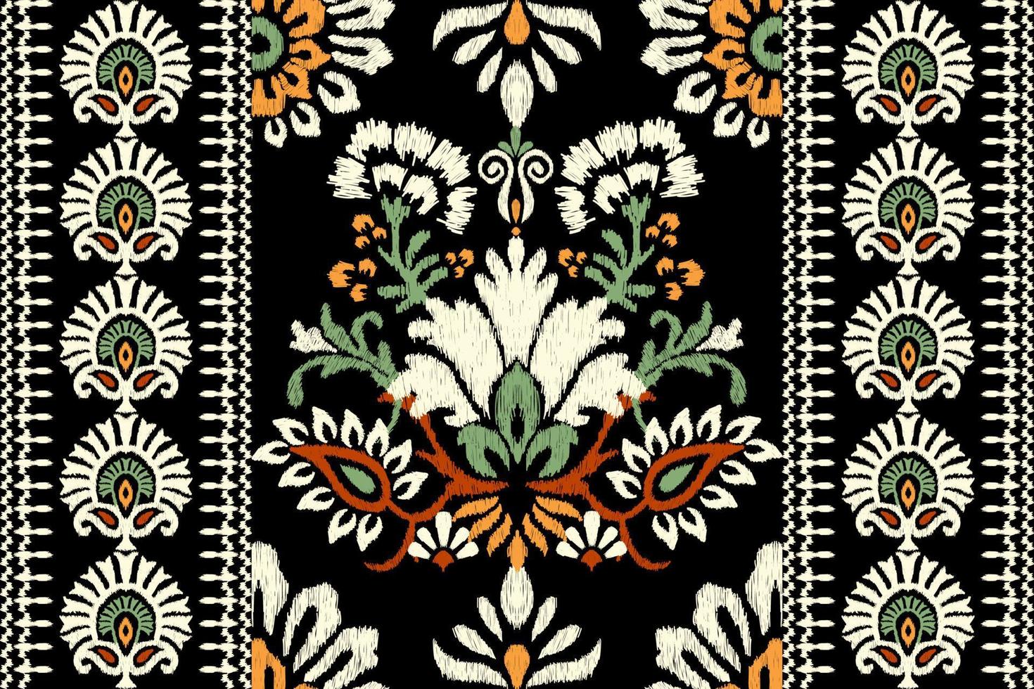 ikat floral cachemir bordado en negro fondo.ikat étnico oriental modelo tradicional.azteca estilo resumen vector ilustración.diseño para textura,tela,ropa,envoltura,decoración,bufanda,alfombra