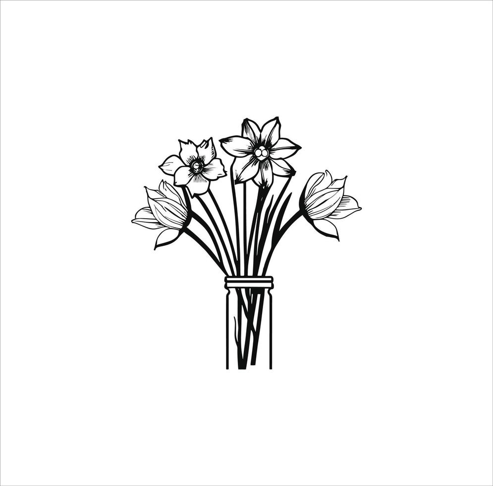 A bouquet of beautiful flowers vector line art.