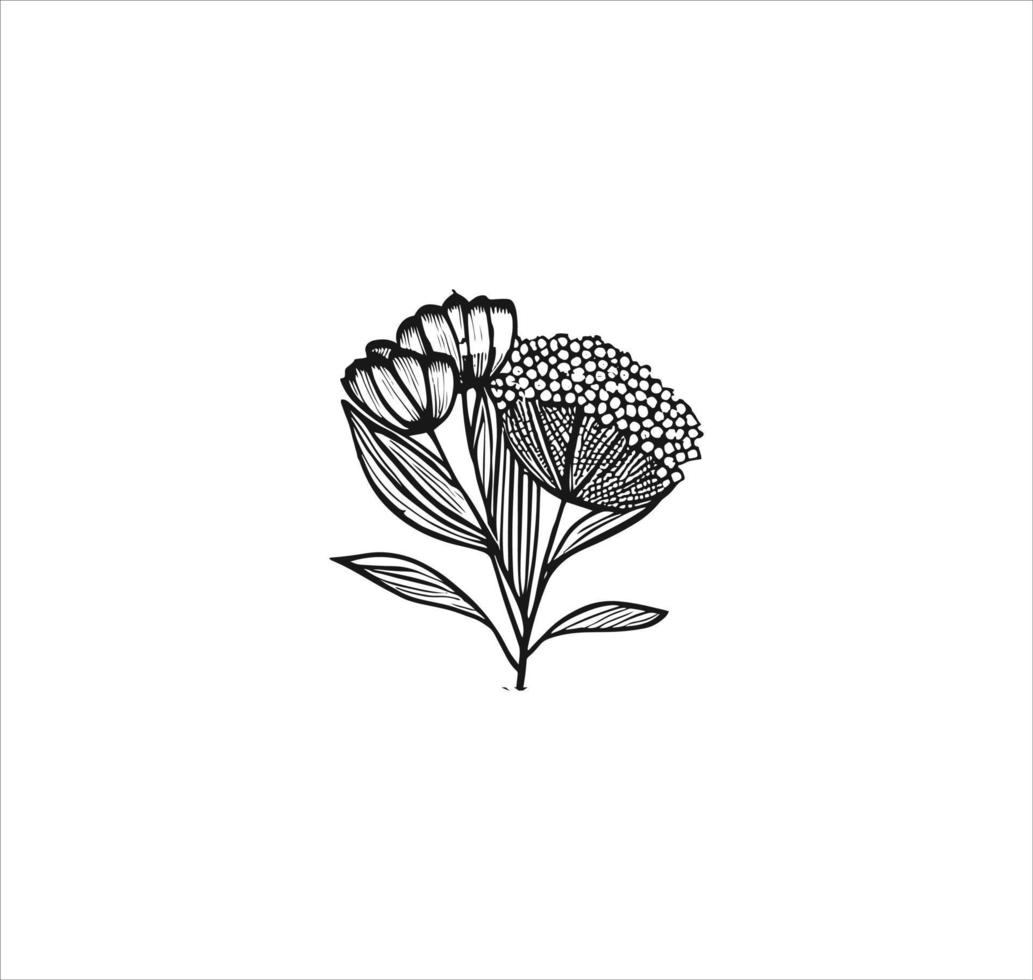 A bouquet of flower vector line art.