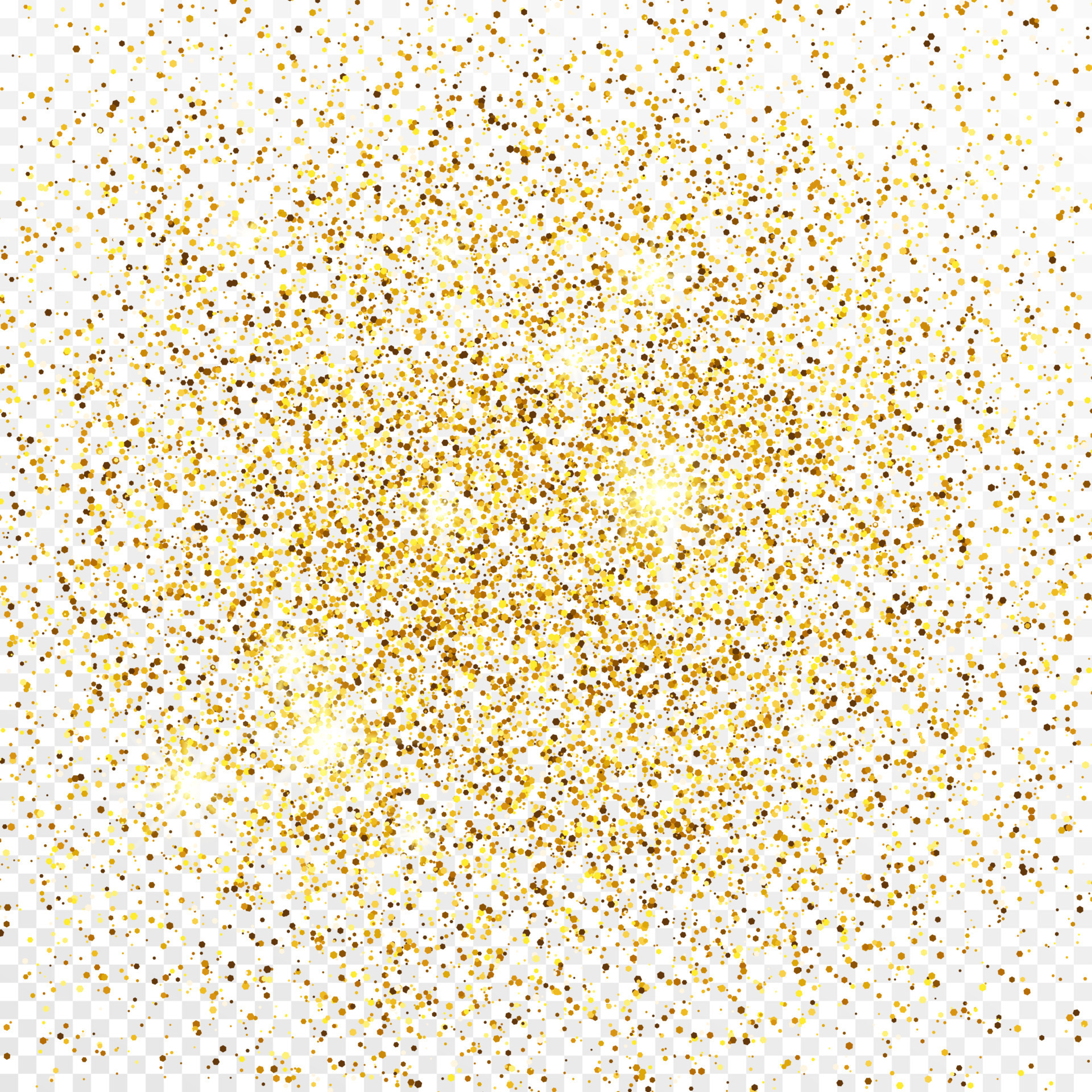 Gold glitter confetti backdrop isolated on white background