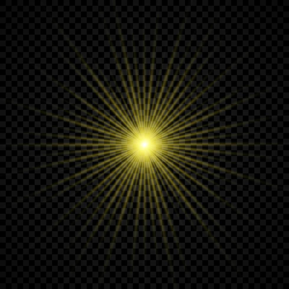 Light effect of lens flares. Yellow glowing lights starburst effects with sparkles vector