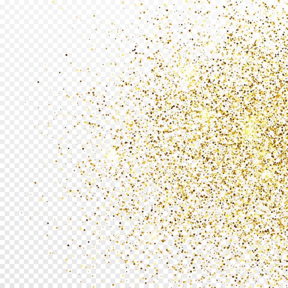 Gold glitter confetti backdrop isolated on white background. Celebratory texture with shining light effect. Vector illustration.