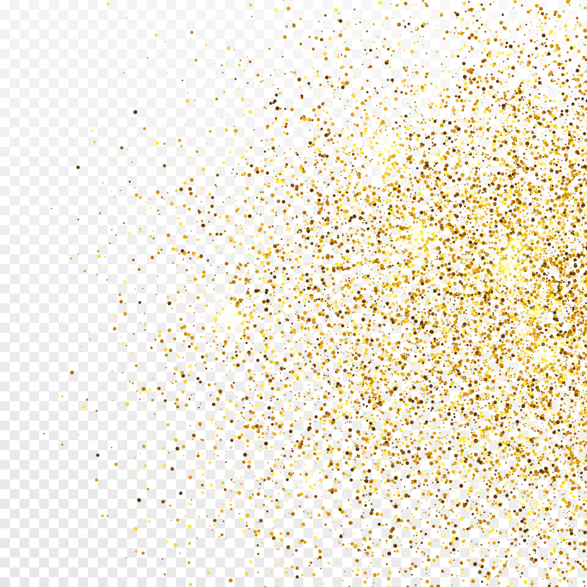 Gold glitter confetti backdrop isolated on white background