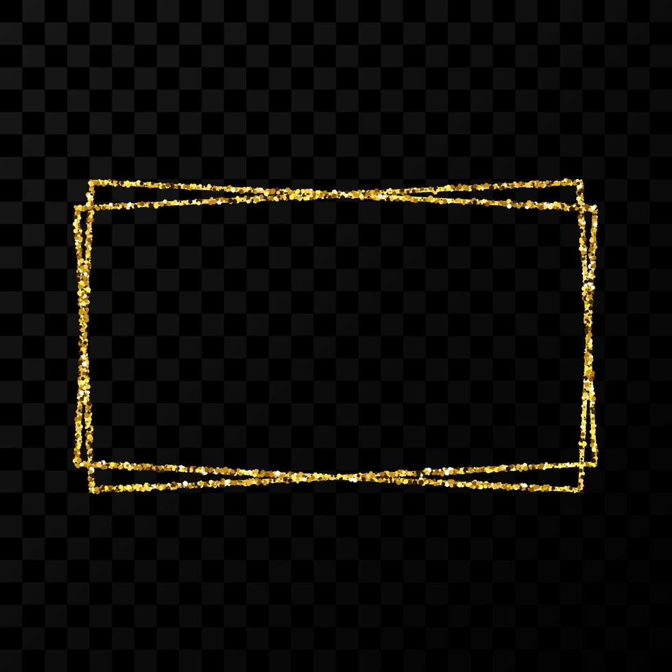 Gold double rectangle frame. Modern shiny frame with light effects isolated on dark vector