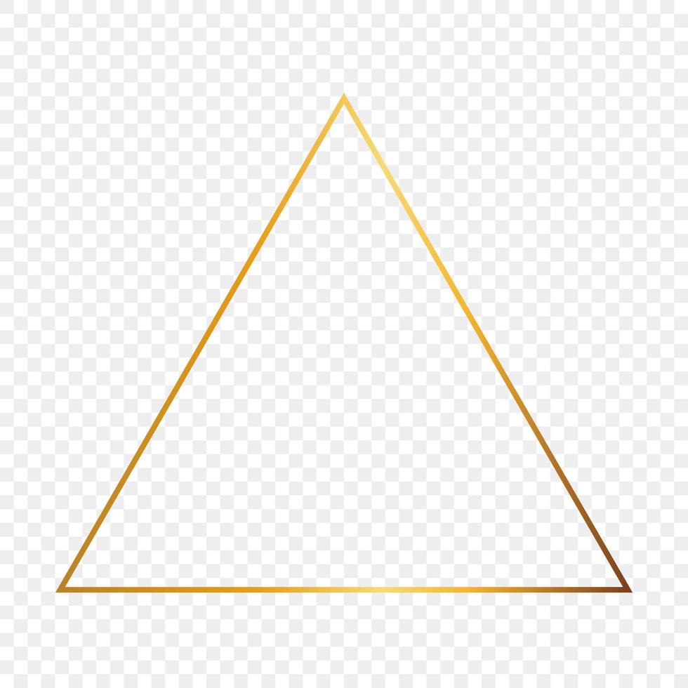 Gold glowing triangle frame isolated on background. Shiny frame with glowing effects. Vector illustration.