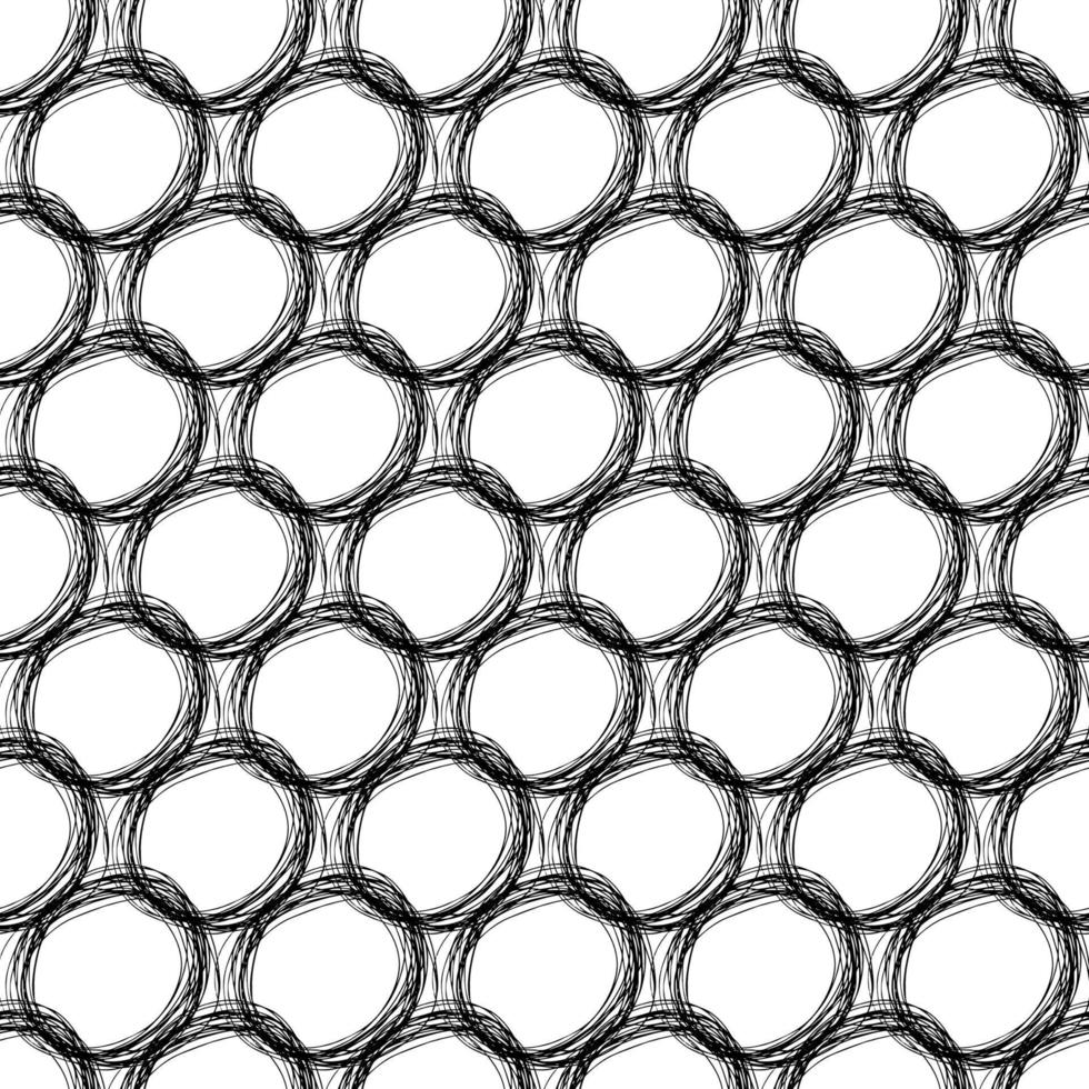 Seamless pattern with black sketch hand drawn pencil scribble ellipse shape on white background. Abstract grunge texture. Vector illustration