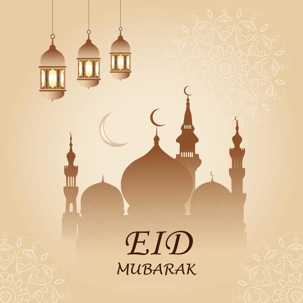 estilo moderno eid Mubarak saludo tarjetas con social medios de comunicación diseño, eid Mubarak icono vector, historia, correo, luna, mezquita, lámpara, logo, y linternas vector