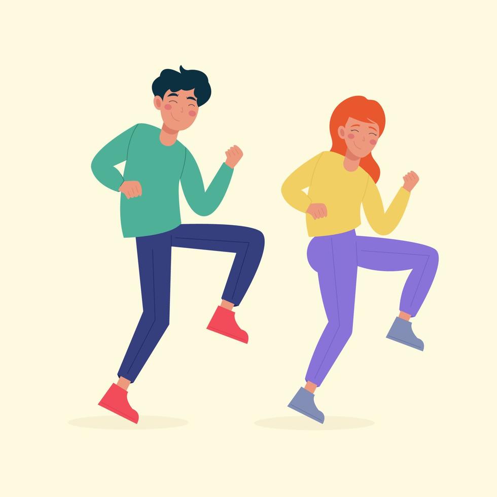 Funny man and woman dancing in flat style vector