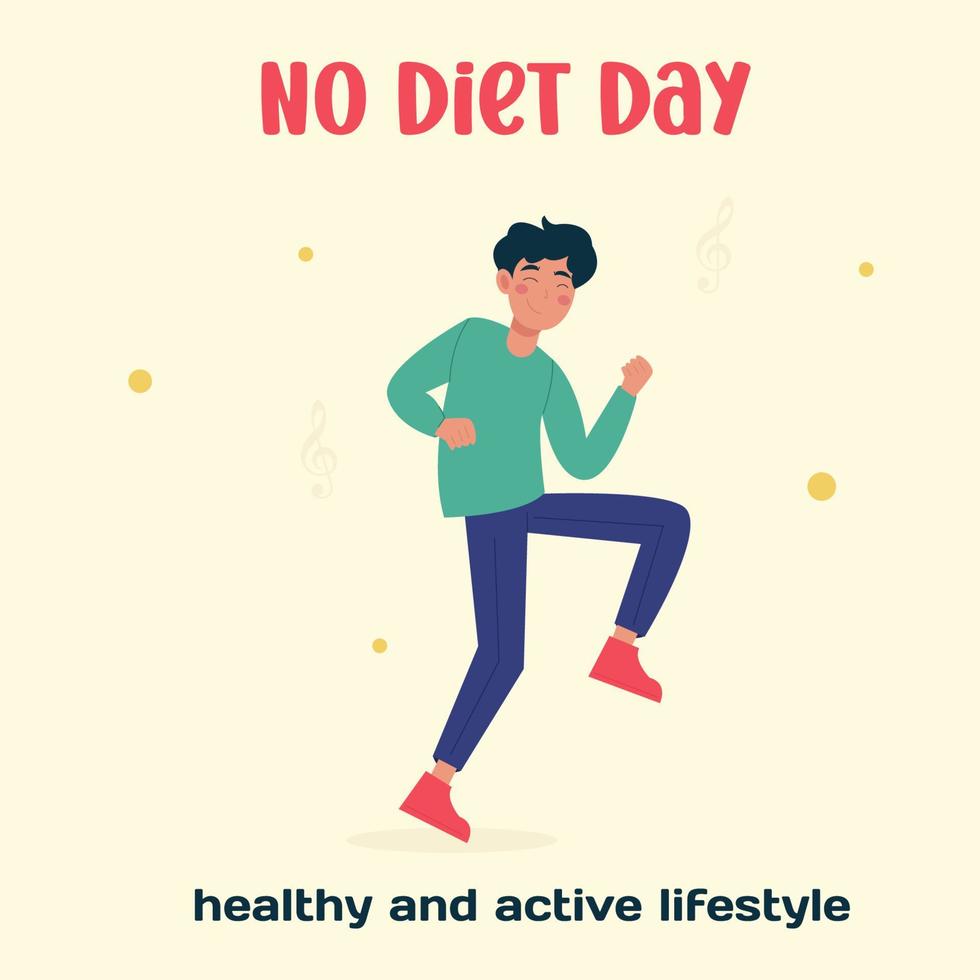 The man is dancing. No Diet Day. Healthy and active lifestyle vector