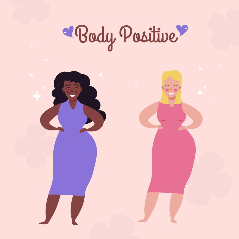 Different nationalities of overweight women. Body positive vector