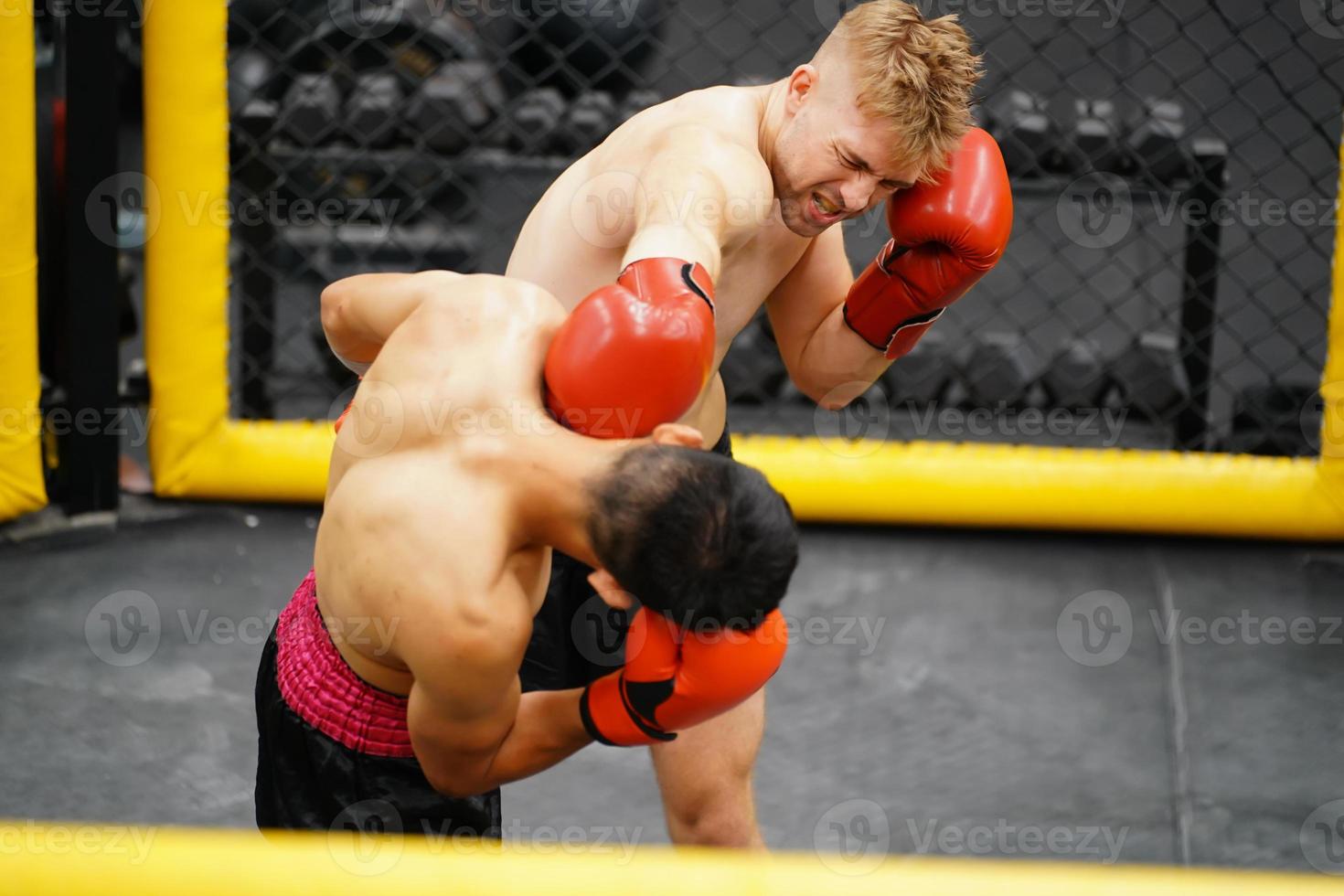 Muay Thai, The martial art of Thailand, Power punches into the face of the opponent. Able to defeat opponent by knockout. photo