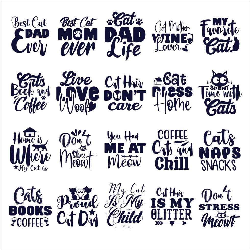 Cat quote typography  design and bundle for t-shirt, cards, frame artwork, bags, mugs, stickers, tumblers, phone cases, print etc. vector
