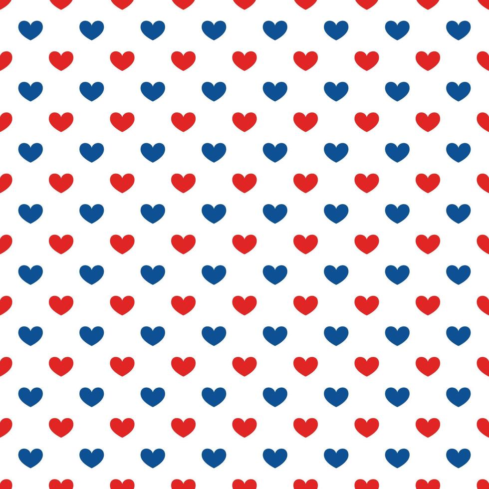 American patriotic seamless pattern. USA traditional background.  Red blue white hearts backdrop. Vector template for fabric, textile, wallpaper, wrapping paper, etc