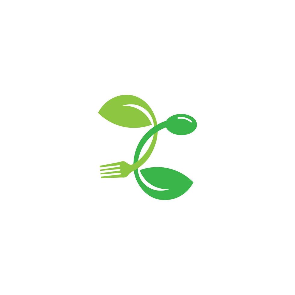 Healthy food logo. concept logo, with the symbol of a spoon, fork and leaf. Can be for restaurants, healthy food products, website logos for food consultants vector