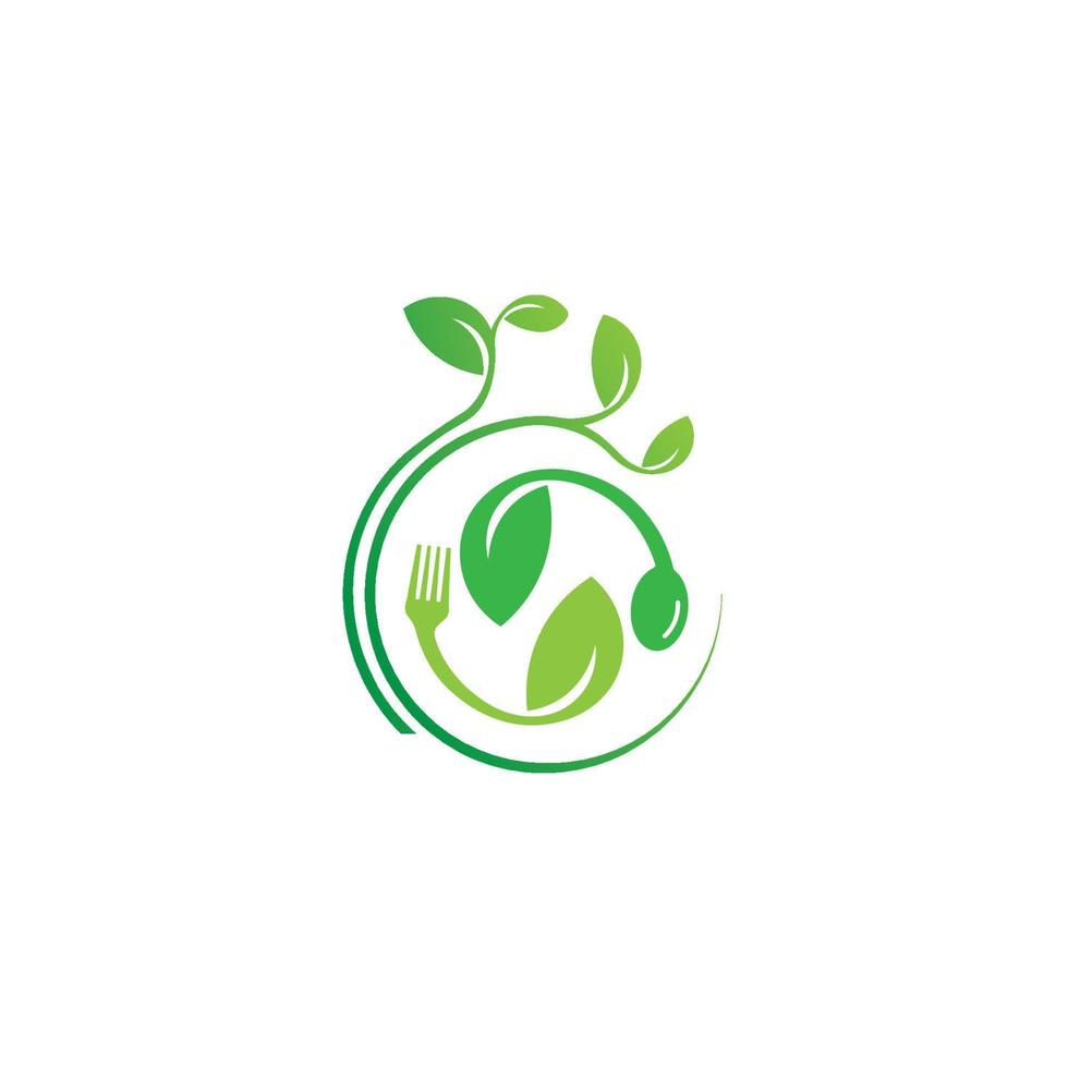 sano comida logo. concepto logo, con el símbolo de un cuchara, tenedor y hoja. lata ser para restaurantes, sano comida productos, sitio web logos para comida consultores vector