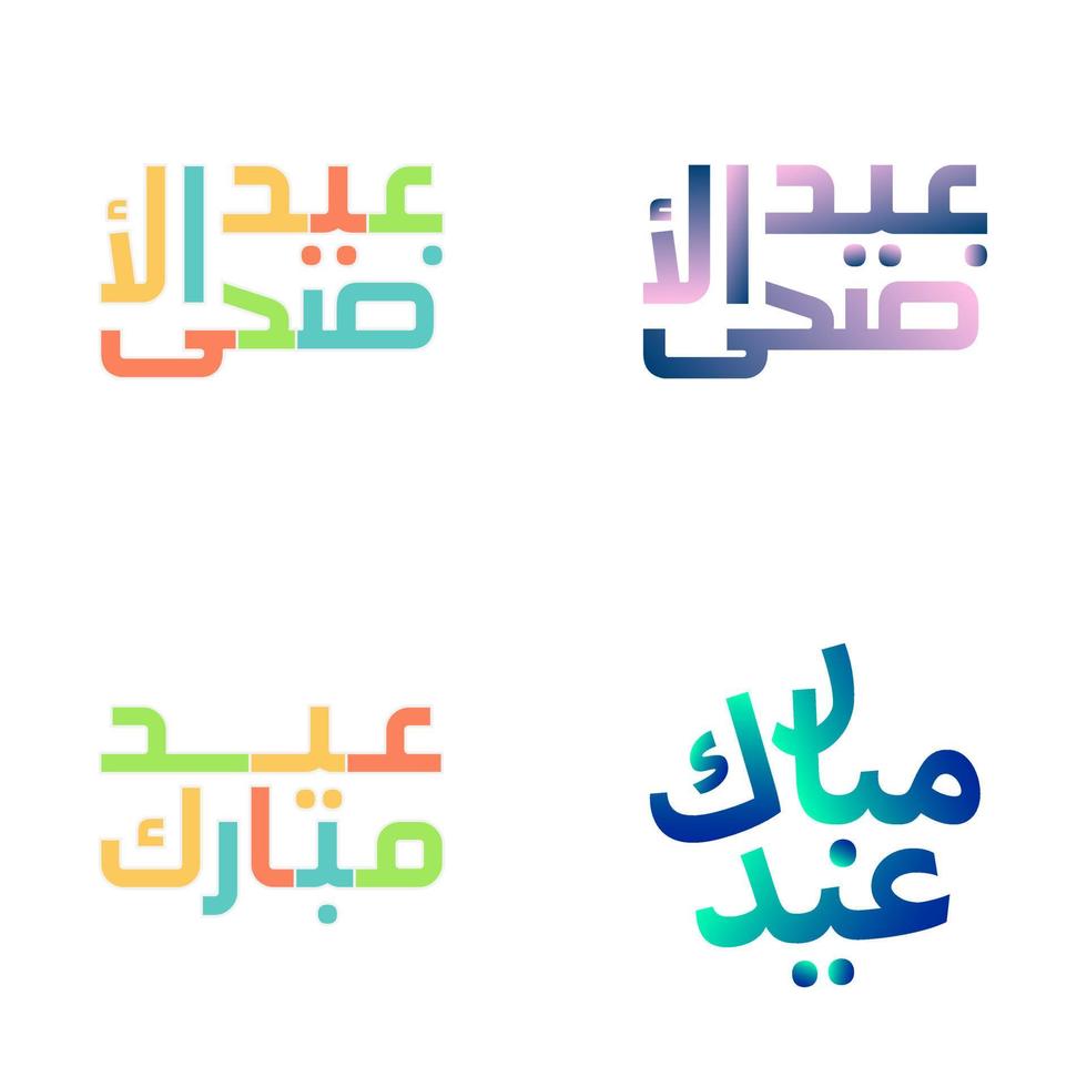 Eid Mubarak Typography Set with Festive Arabic Calligraphy vector