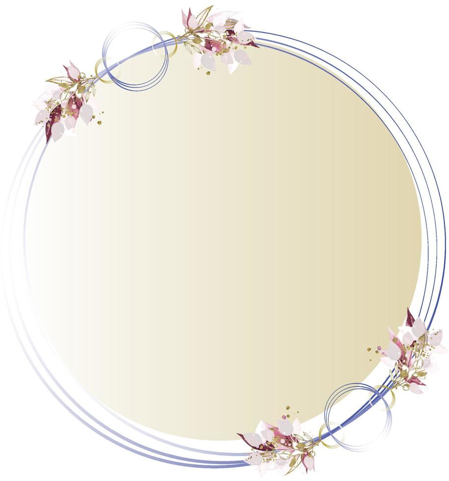 round frame with purple circles and pretty flower bouquets vector