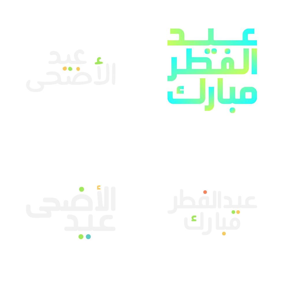 elegante conjunto de Ramadán y eid Mubarak caligrafía emblemas vector