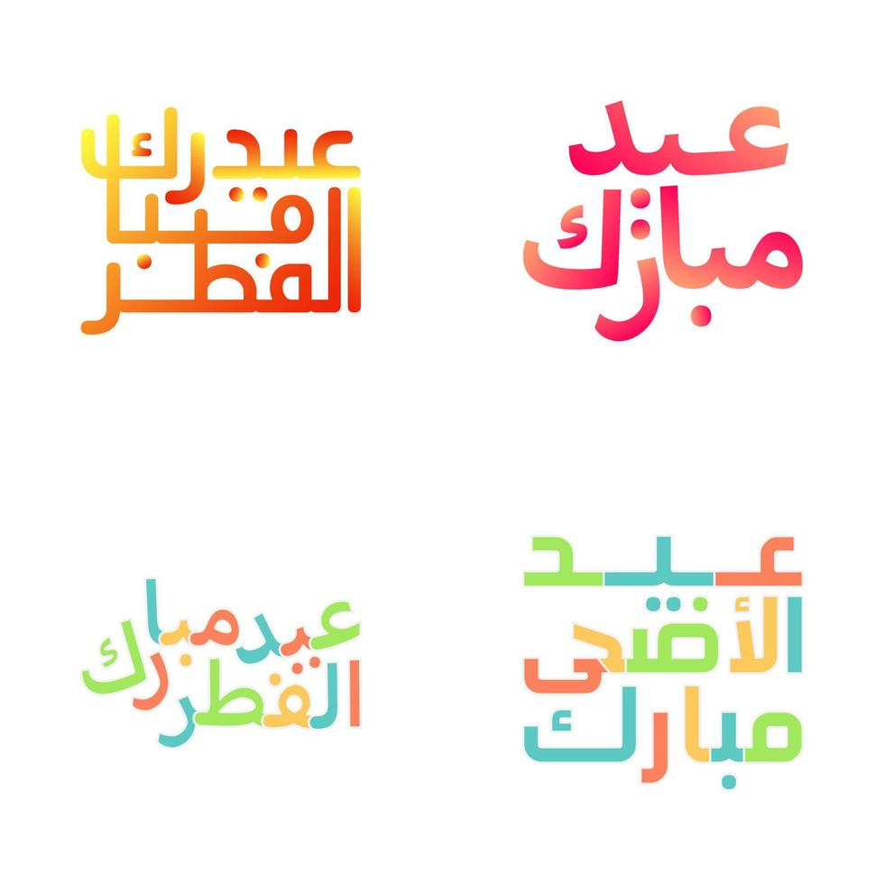 Eid Mubarak Typography Set with Festive Arabic Calligraphy vector