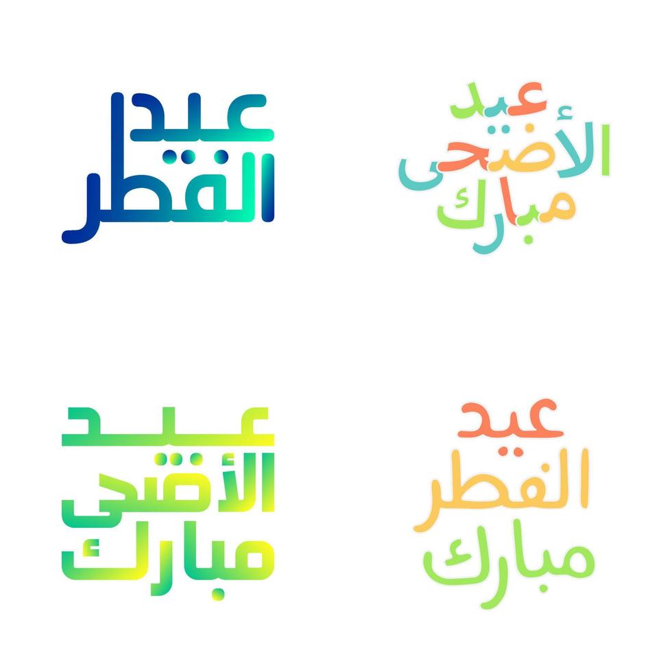 Vibrant Eid Mubarak Brush Lettering Set for Islamic Festivals vector