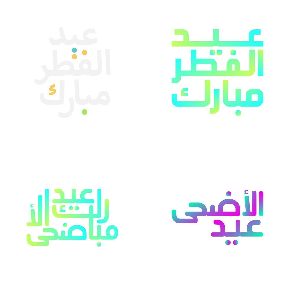 elegante eid Mubarak vector conjunto con tradicional Arábica guión