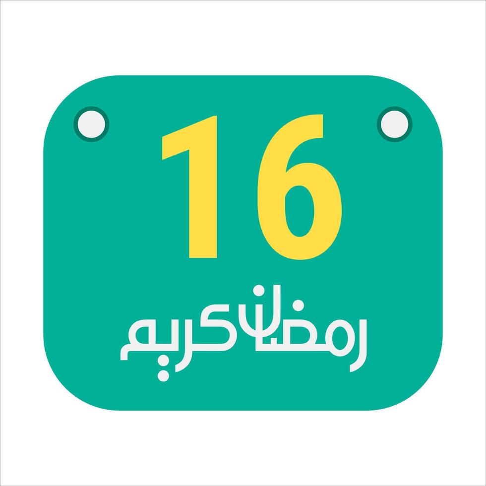 16th Ramadan Calligraphy Icons Traditional Arabic Artwork. Golden Crescent Moon. and English Text for the Holy Month. vector