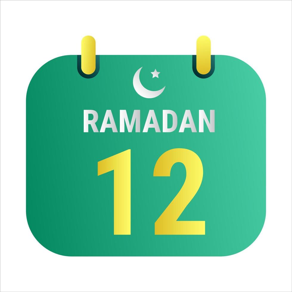12th Ramadan Celebrate with White and Golden Crescent Moons. and English Ramadan Text. vector