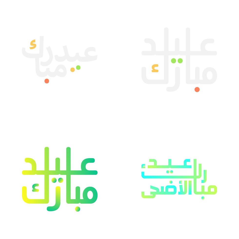 elegante eid Mubarak saludo tarjetas con cepillo estilo letras vector