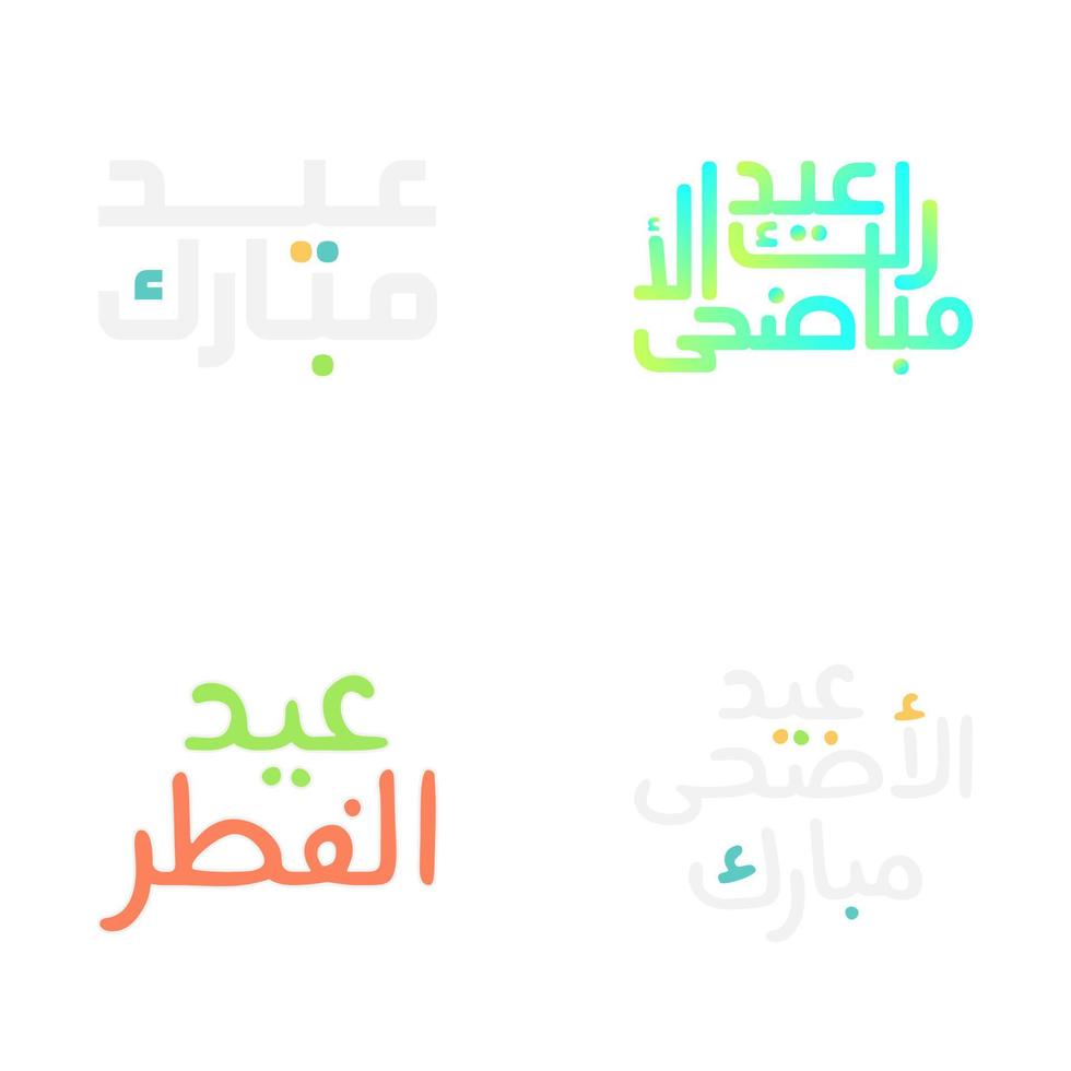 Beautiful Eid Mubarak Emblem Set with Intricate Lettering vector