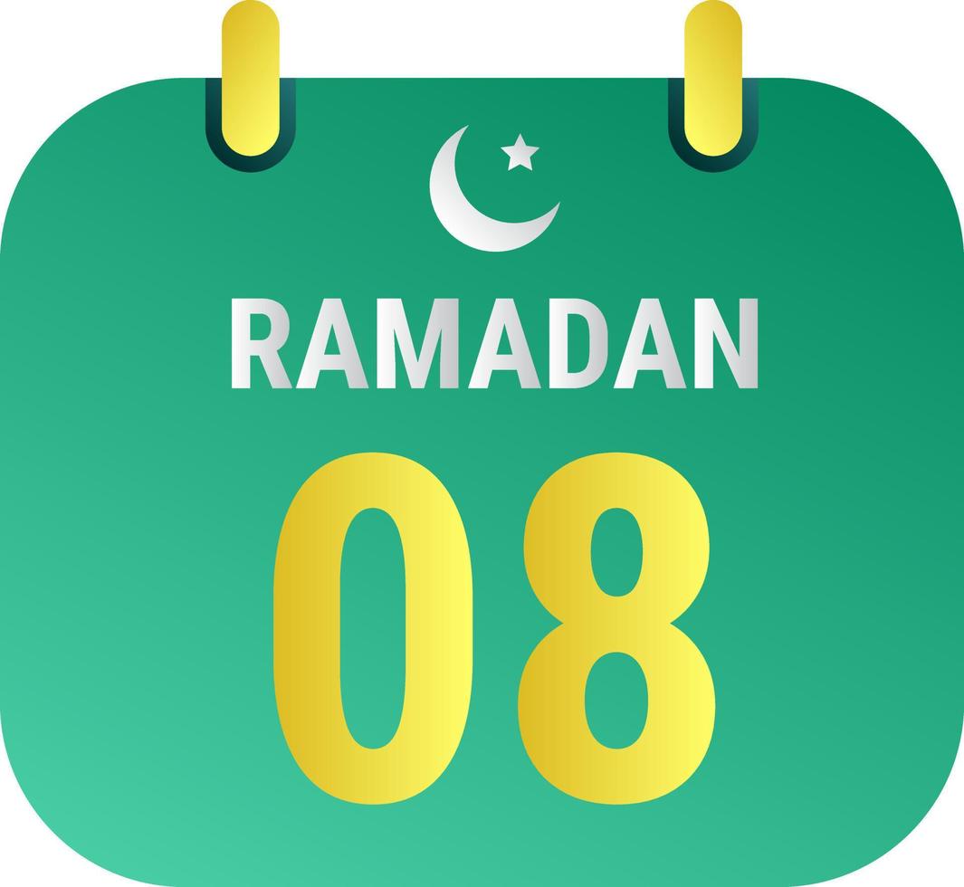 8th Ramadan Celebrate with White and Golden Crescent Moons. and English Ramadan Text. vector