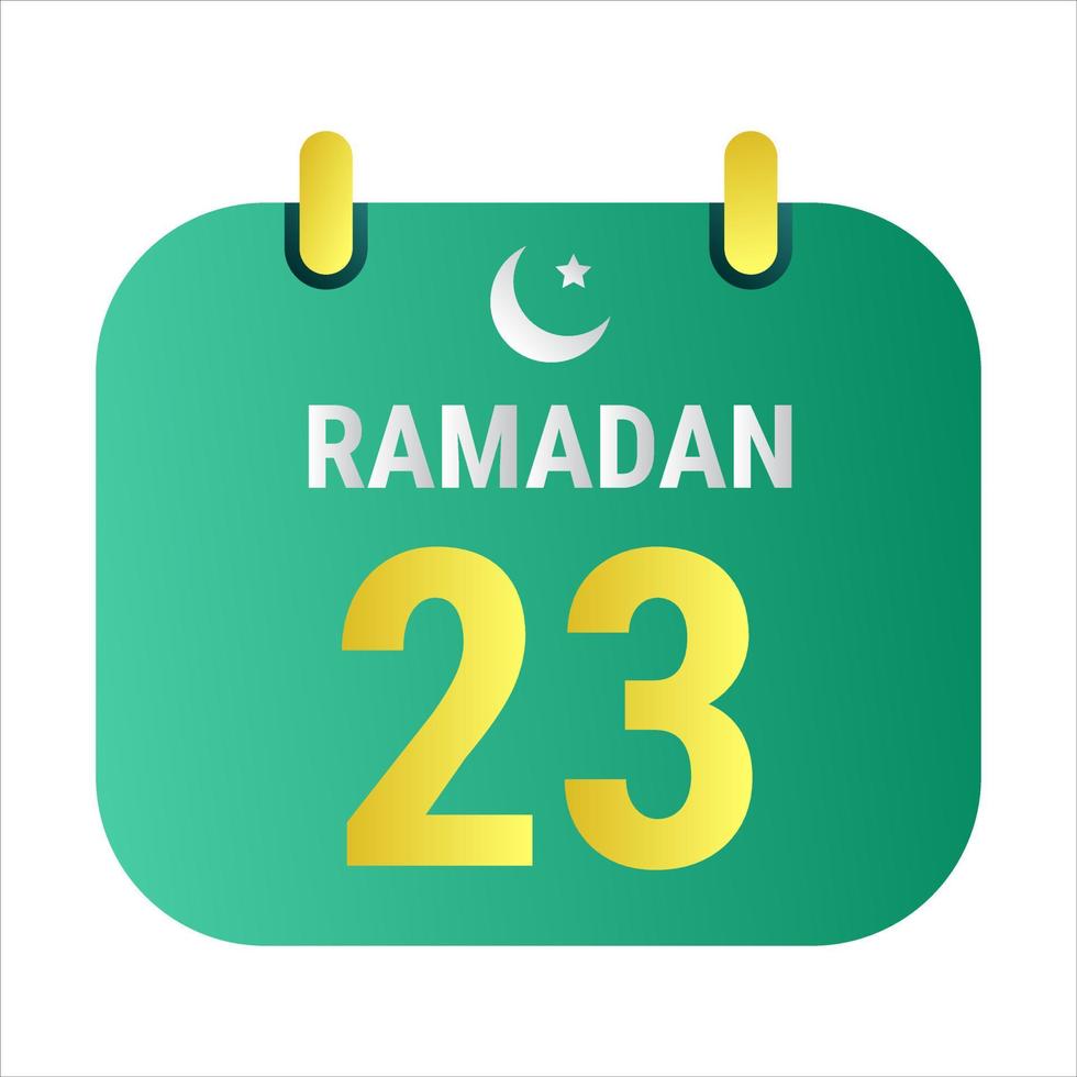 23rd Ramadan Celebrate with White and Golden Crescent Moons. and English Ramadan Text. vector