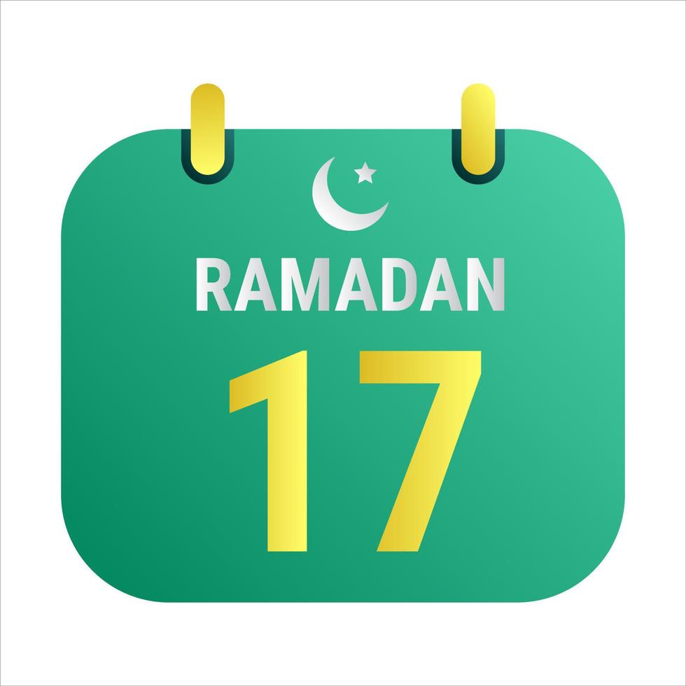 17th Ramadan Celebrate with White and Golden Crescent Moons. and English Ramadan Text. vector