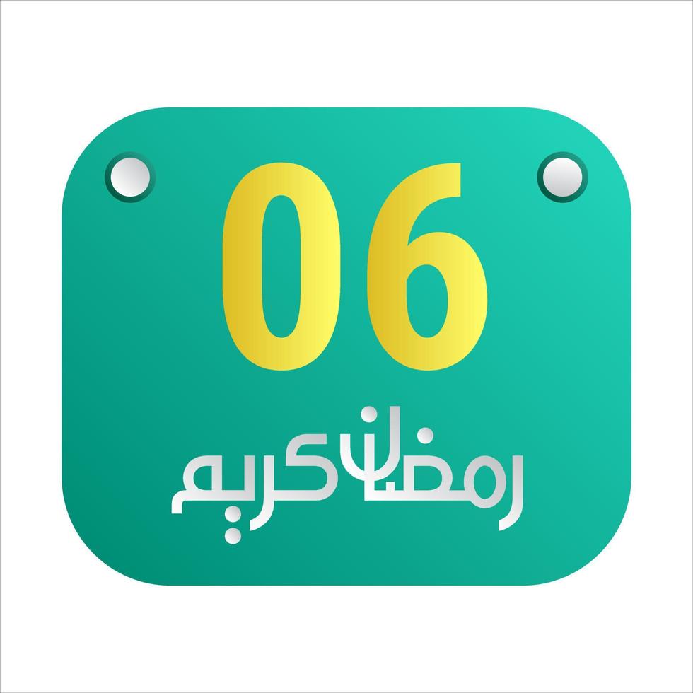 6th Ramadan Calligraphy Icons Traditional Arabic Artwork. Golden Crescent Moon. and English Text for the Holy Month. vector