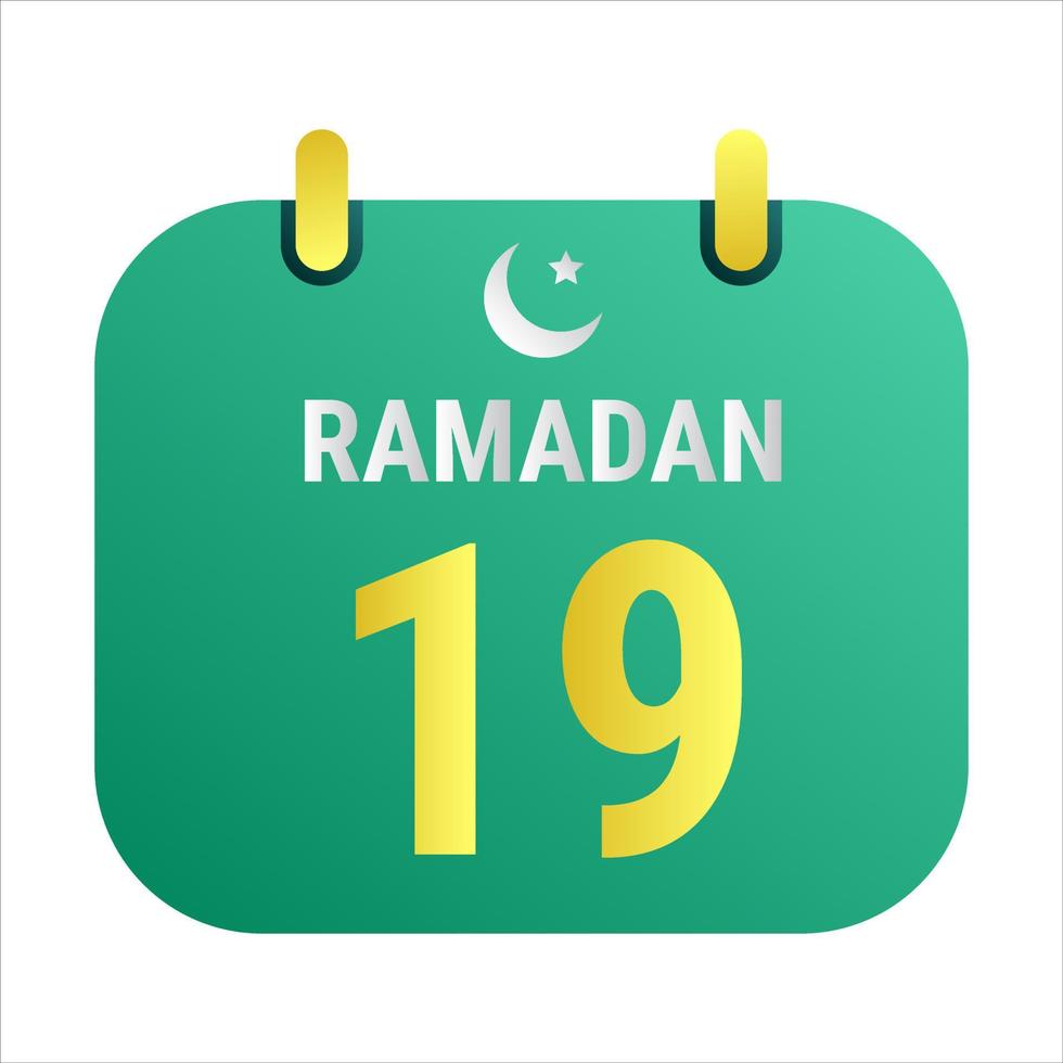 19th Ramadan Celebrate with White and Golden Crescent Moons. and English Ramadan Text. vector