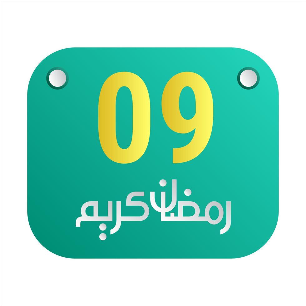 9th Ramadan Calligraphy Icons Traditional Arabic Artwork. Golden Crescent Moon. and English Text for the Holy Month. vector