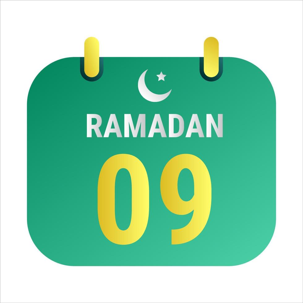 9th Ramadan Celebrate with White and Golden Crescent Moons. and English Ramadan Text. vector
