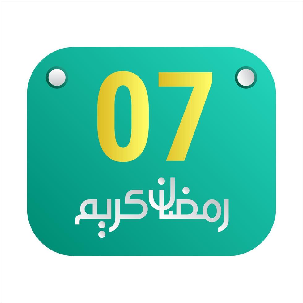 7th Ramadan Calligraphy Icons Traditional Arabic Artwork. Golden Crescent Moon. and English Text for the Holy Month. vector