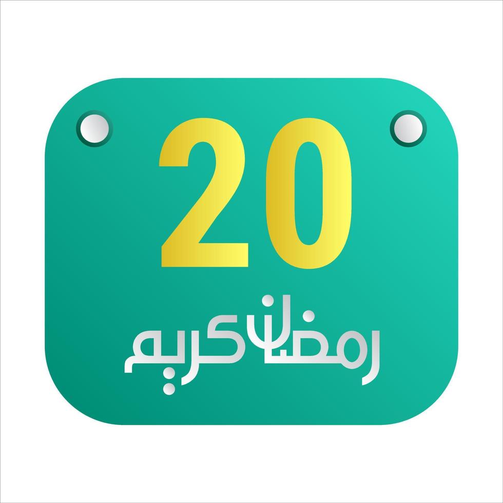 20th Ramadan Calligraphy Icons Traditional Arabic Artwork. Golden Crescent Moon. and English Text for the Holy Month. vector