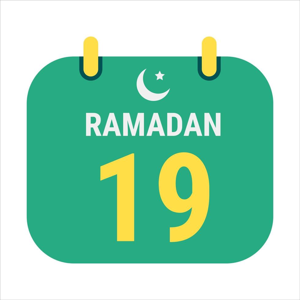 Diecinueveavo Ramadán celebrar con blanco y dorado creciente lunas y Inglés Ramadán texto. vector