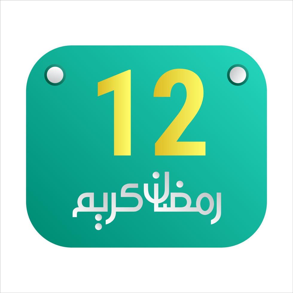 12th Ramadan Calligraphy Icons Traditional Arabic Artwork. Golden Crescent Moon. and English Text for the Holy Month. vector