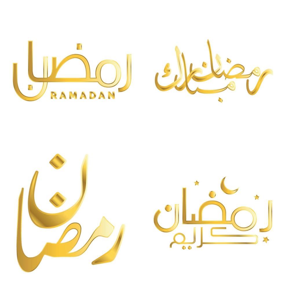 Vector Golden Ramadan Kareem Greeting Card with Arabic Calligraphy Design.