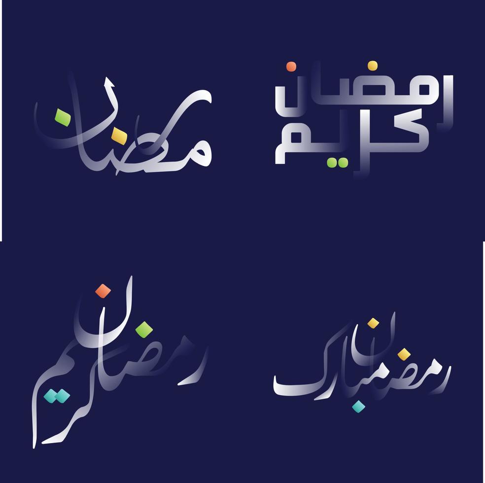 Glossy White Ramadan Kareem Calligraphy with Fun and Colorful Design Elements vector