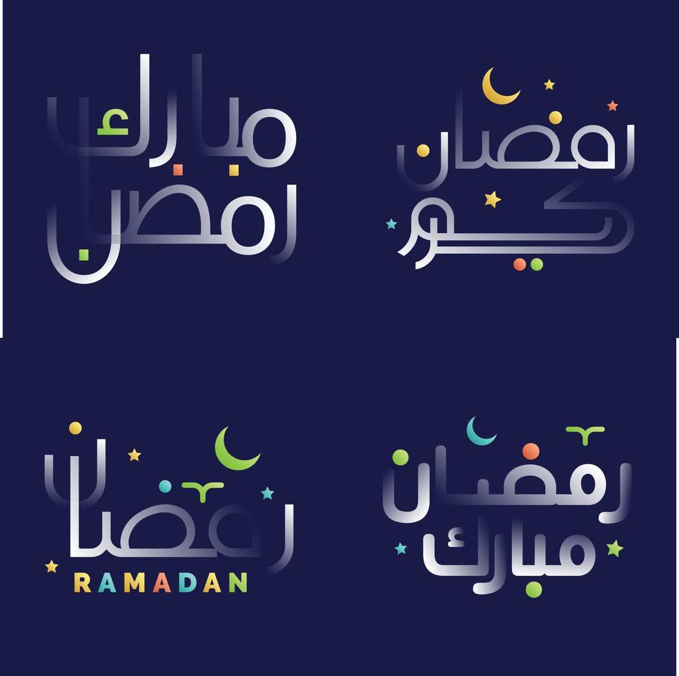 White Glossy Effect Ramadan Kareem Calligraphy Pack with Rainbow Accents vector