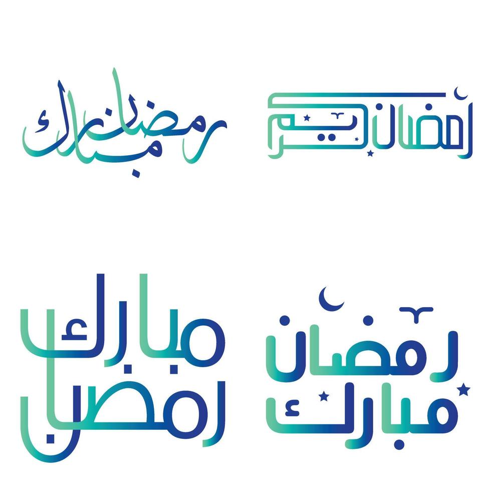 Gradient Green and Blue Ramadan Kareem Vector Illustration with Traditional Arabic Calligraphy.