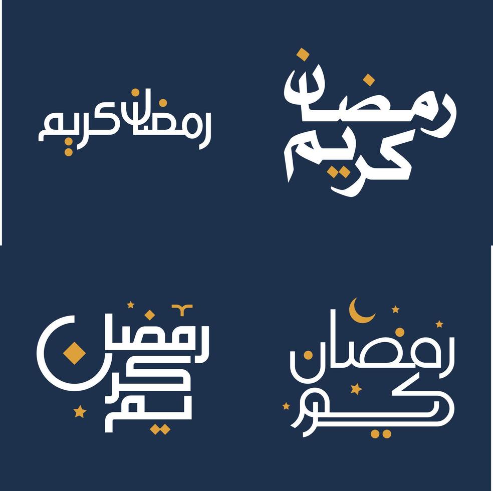 Vector Illustration of White Ramadan Kareem Greeting Cards with Orange Design Elements.