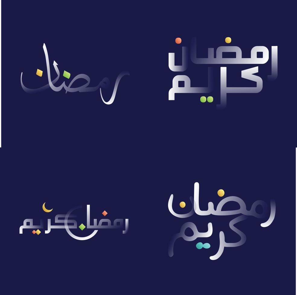 Glossy White Ramadan Kareem Calligraphy with Fun and Colorful Design Elements vector